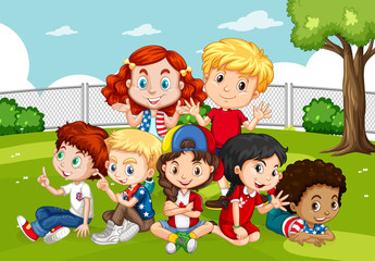 Sticker - Scene with many children in the park