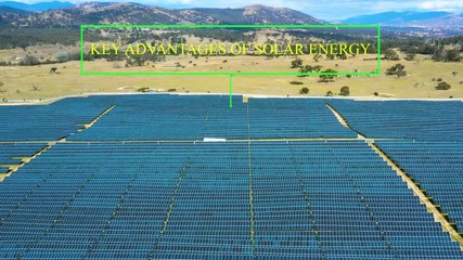 Wall Mural - aerial view sequence comprising of five shots and angles of a large solar farm for renewable energy 