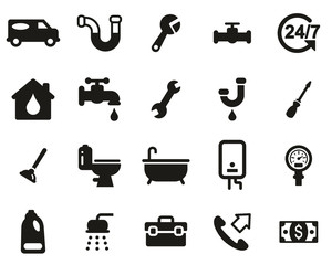 Canvas Print - Plumbing Service & Equipment Icons Black & White Set Big