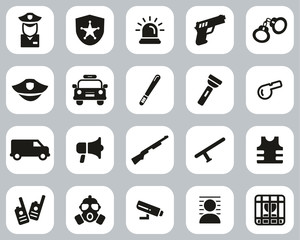 Sticker - Police Or Police Force Icons Black & White Flat Design Set Big