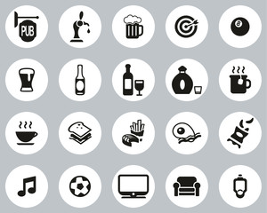 Wall Mural - Pub Or Bar Icons Black & White Flat Design Circle Set Big