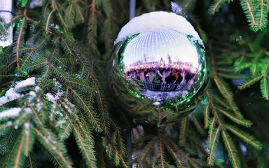 Poster - Christmas ball on green Christmas tree in Berlin new