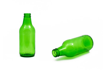 empty green bottles isolated