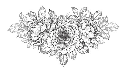 Wall Mural - Hand Drawn Floral Bunch with Peony Flowers  and Leaves