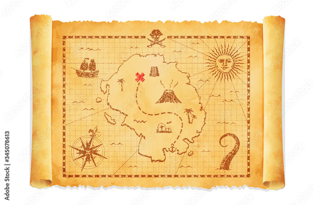 Old pirate treasure map vector illustration Stock Vector | Adobe Stock