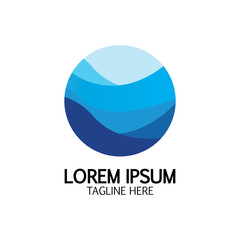 Isolated round shape logo. Blue color logotype. Flowing water image. Sea  ocean  river surface.