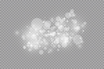 Wall Mural - Glow light effect. Vector illustration. Christmas flash dust. White sparks and glitter special light effect. Vector sparkles on transparent background. Sparkling magic dust particles