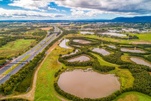 Eastlink Tollway And Tirhatuan Wetlands In Rowville, Victoria, Australia - Aerial Landscape