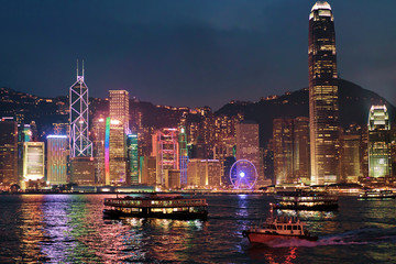 Wall Mural - Skyline at Victoria Harbor HK Hong Kong night