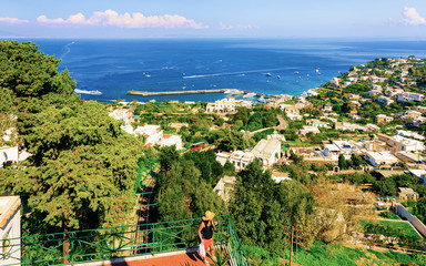 Wall Mural - Woman making selfie in Capri Island reflex