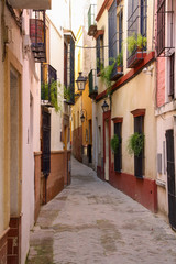  Empty narrow street in the morning, Lisbon, Portugal