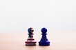 © Dilok - USA flag and EU flag print screen on pawn chess for battle.It is symbol of United States of America increase tariff tax barrier for import product from EU countries.-Image.