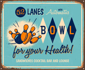 Wall Mural - Vintage style, painted or enamelled metal sign - Bowl for your health! - Grunge effects can be easily removed for a brand new, clean sign. Vector.