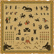 RPG map elements set that includes a frame, various medieval fantasy icons and a square parchment background.