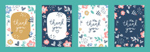 Thank You Vector Cards Of Lettering And Flowers