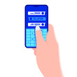 © miroslav93reg - Hand holding phone with short messages, icons and emoticons. Chatting with friends and sending new messages. Speech bubbles boxes on smartphone screen flat design vector illustration.
