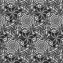 Hexagonal Pattern Flower Vortex Black White Floral 