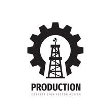 Oil Rig Mining Production - Icon Logo Design. Petroleum Gasoline Derrick Concept Logo Sign. Graphic Design Element. 