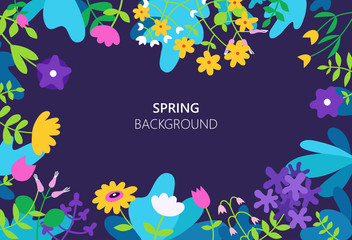 Natural flower frame in flat vector style - spring template for social media banners, cards and landing pages.