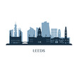 Leeds skyline, monochrome silhouette. Vector illustration.