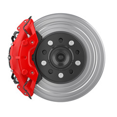 Car Brake Disc and Red Caliper Isolated