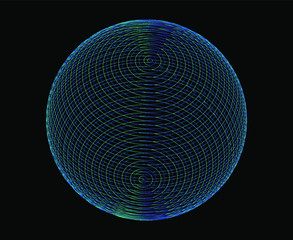 Wall Mural - neon glowing 3d sphere made of lines on dark background. futuristic style illustration for tech rela
