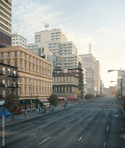 Empty city, streets during Corona Virus quarantine. 2019-ncov, Stay at home concept. Full CGI, 3d render.