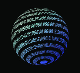 Wall Mural - Glowing neon sphere made of binary digits, zeros and ones. Metaphor of complexity and connectionism, cyberspace and virtual reality.