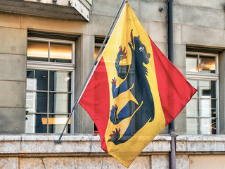 Poster - Flag of canton Bern in building on Kramgasse street Bern