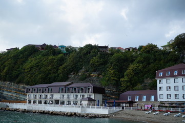 Sticker - Hotel on the beach. Travel to the sea.