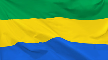 Wall Mural - Fragment of a waving flag of the Gabonese Republic in the form of background, aspect ratio with a width of 16 and height of 9, vector