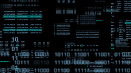 Fototapete - Big Data Binary Number Code Perspective Series View Illustration. Statistic Encoder Decoder Futuristic Information Technology Texture Background.