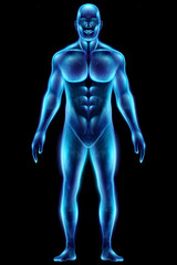 Hologram human body healthcare future. Modern medical science in the future. 3D illustration, 3D rendering.