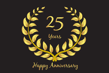 Wall Mural - Happy 25th anniversary gold wreath laurel vector