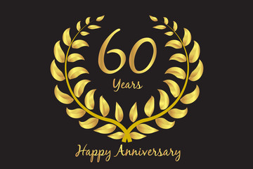 Wall Mural - Happy 60th anniversary gold wreath laurel vector