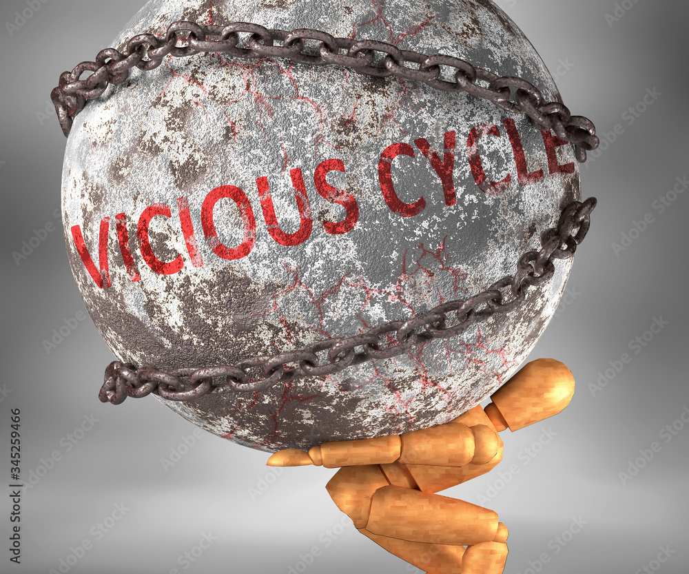 Vicious cycle and hardship in life - pictured by word Vicious cycle as ...
