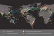 © mast3r - global network cable connections and information transfer system world map technology internet connection telecommunications concept infographic horizontal copy space vector illustration