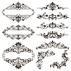 Ornamental design lace borders and corners Vector set art deco floral ornaments elements
