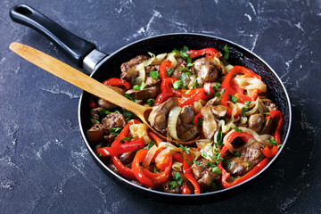 Wall Mural - Chicken liver fry with onion and red bell pepper