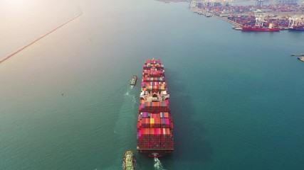 Wall Mural - Aerial view of large container cargo ship in sea.