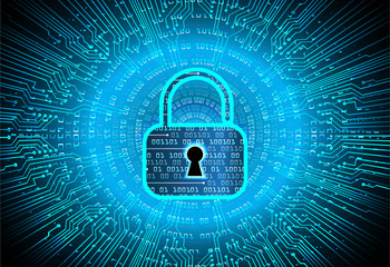 closed padlock on digital background, cyber security