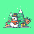 © catalyststuff - Happy New Year Illustration. Snowman In Winter Season, Holiday And New Year Icon Concept White Isolated. Flat Cartoon Style Suitable for Web Landing Page, Banner, Sticker, Background