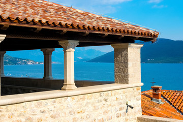 Wall Mural - Incredible bright seascape. View from a high point of the city on the mountains and the sea. Herceg Novi