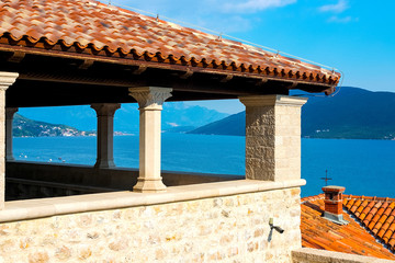 Wall Mural - Incredible bright seascape. View from a high point of the city on the mountains and the sea. Herceg Novi