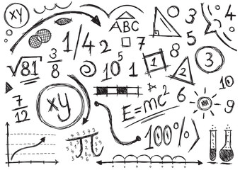 Wall Mural - hand drawn education symbols. scratch education background