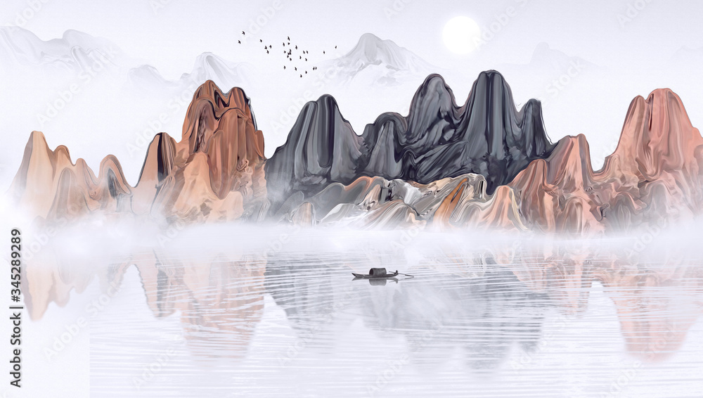 子扬水墨画 山水風景 Illustration Stock 中国风水墨山水画山水画风景画艺术插图插图背景