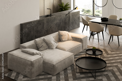 Fotomural Minimalist Interior of modern living room 3D rendering
