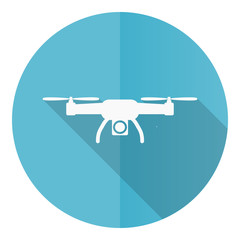 Poster - Drone blue round flat design vector icon isolated on white background, copter, aerial camera illustration in eps 10