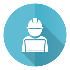 Aufkleber - Engineer with laptop blue round flat design vector icon isolated on white background, worker, manager illustration in eps 10