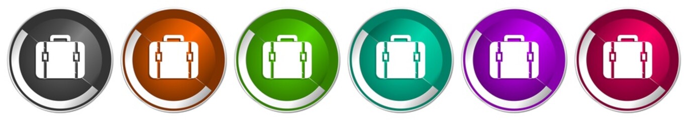 Aufkleber - Bag icon set, silver metallic chrome border vector web buttons in 6 colors options for webdesign